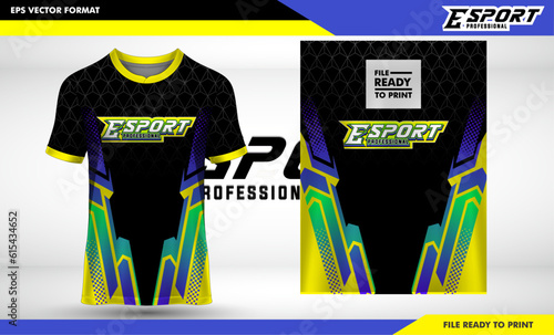 Specification Soccer Sport mockup , Esports Gaming T Shirt Jersey template. mock up uniform . Vector Illustration design, black and yellow combination