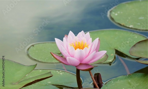 Pink water lily floating on the lake 