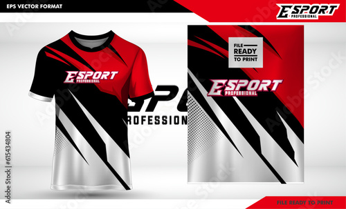 Gaming Tshirt or Esport Jersey Uniform Designs Template with Clean and Modern concept, Short Sleeve, Well Presented for gaming team shrap texture red and white color