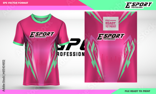 Female Gaming Tshirt or Esport Jersey Uniform Designs Template with Clean and Modern concept, Short Sleeve, Well Presented for gaming team light pink and neon green pastel color