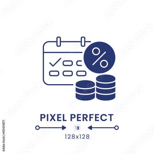 Tax Credits black solid desktop icon. Earned income. Financial benefit. Stimulus program. Pixel perfect 128x128, outline 2px. Silhouette symbol on white space. Glyph pictogram. Isolated vector image photo