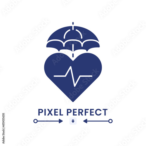 Health insurance black solid desktop icon. Medical coverage plan. Healthcare protection. Pixel perfect, outline 2px. Silhouette symbol on white space. Glyph pictogram. Isolated vector image