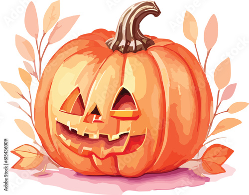 Watercolor Pumpkin Halloween Clipart Design