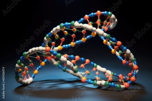 dna double helix, with complementary base pairs and atoms visible, created with generative ai photo