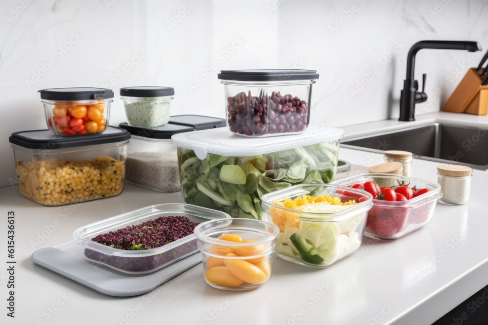 meal prep station with ingredients, tools, and containers for healthy meals, created with generative ai meal prep station with ingredients, tools, and containers for healthy meals, created with generative ai