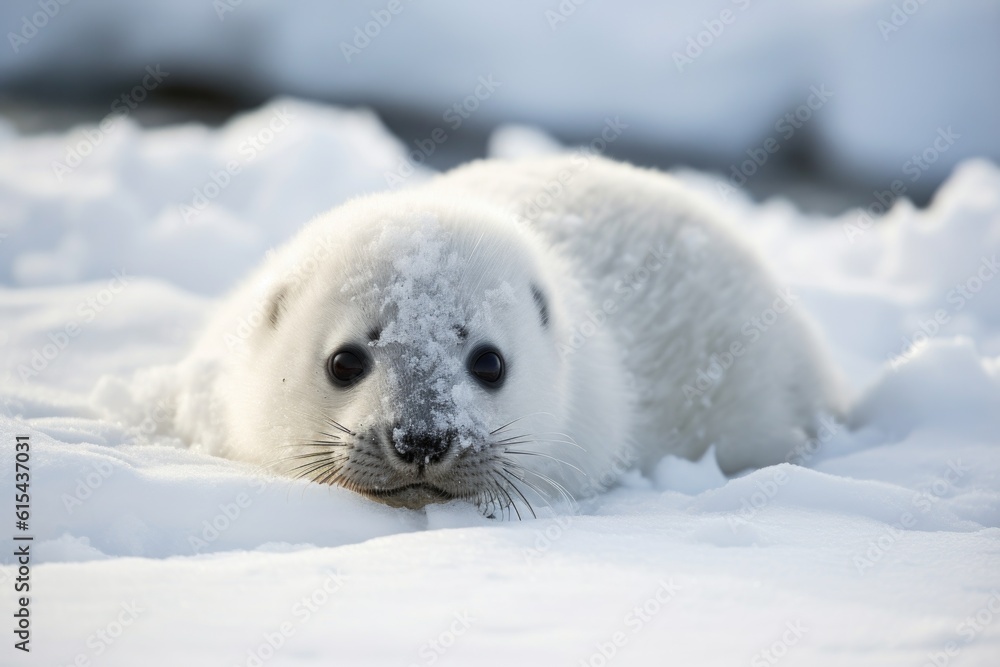 seal pup rolling in the snow, playfully biting at its ice-cold surroundings, created with generative ai seal pup rolling in the snow, playfully biting at its ice-cold surroundings, created with generative ai