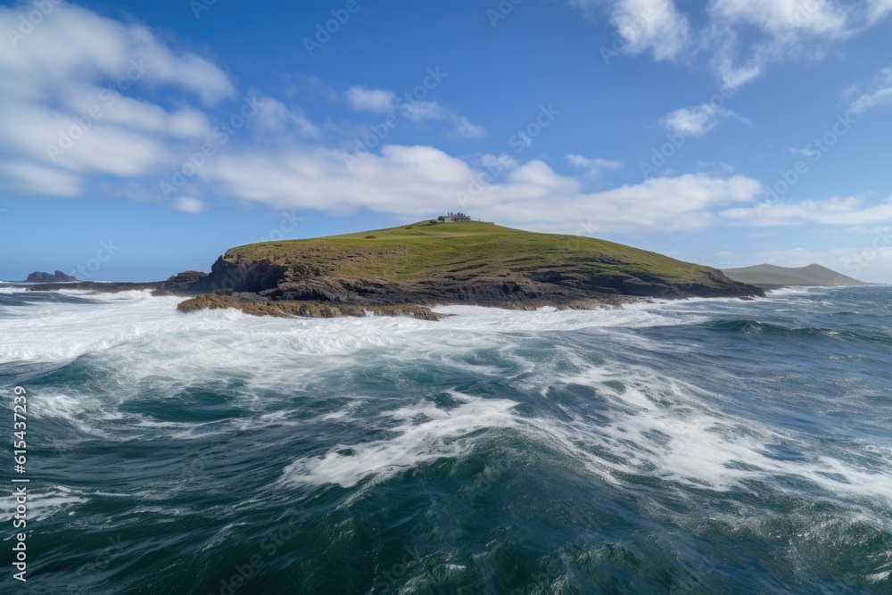 remote island with rolling waves and blue skies, created with generative ai remote island with rolling waves and blue skies, created with generative ai