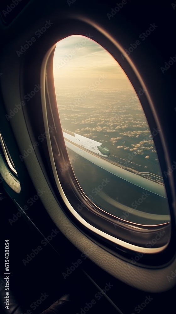 Fototapeta premium Breathtaking view from the airplane window. Great view. Generative AI