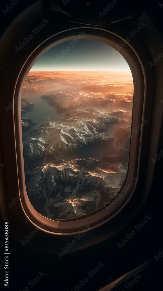Breathtaking view from the airplane window. Great view. Generative AI Breathtaking view from the airplane window. Great view. Generative AI