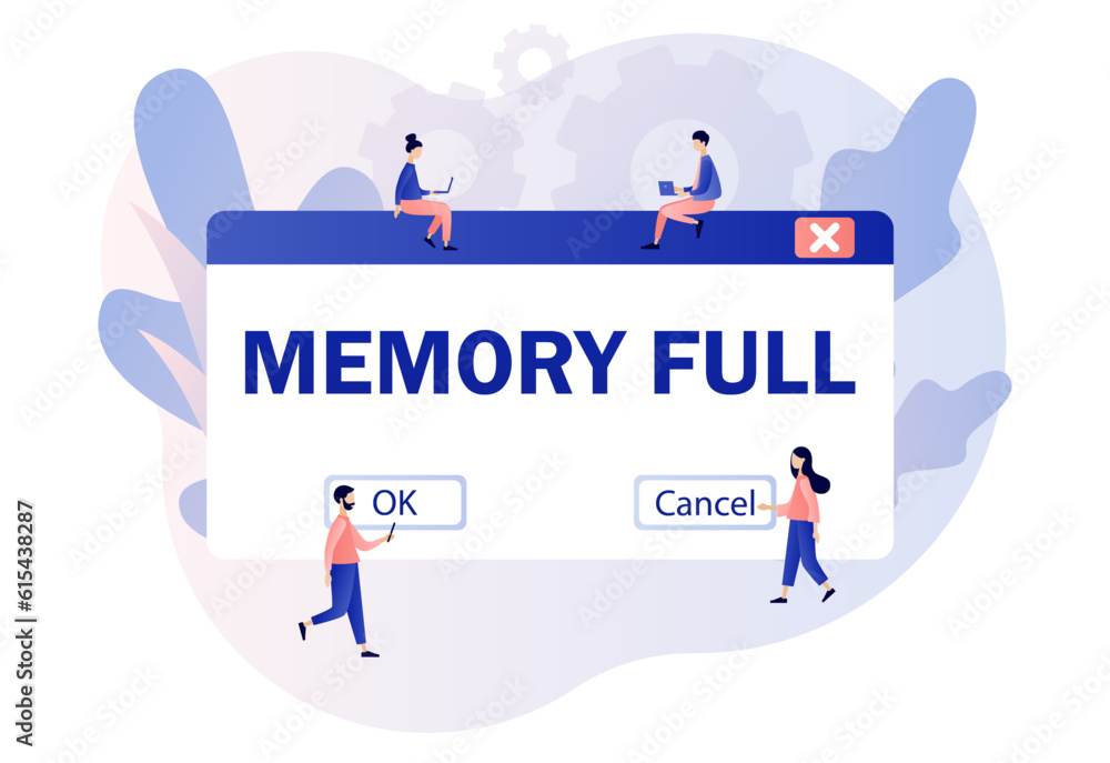 Memory space full notification. Folder full. Cleaning mobile phone or computer memory or storage. Modern flat cartoon style. Vector illustration on white background