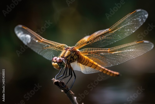 macro shot of dragonfly in flight, its wings buzzing, created with generative ai