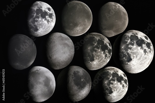 series of photographs, showing the different phases of a planet or moon, created with generative ai