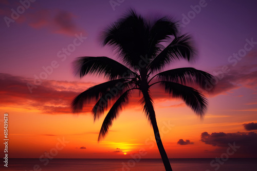 Palms sihouettes on the fantastic sunset  ai generated