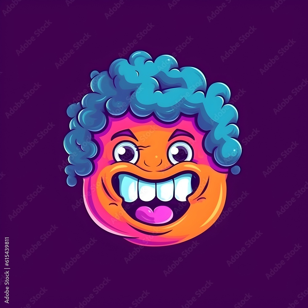 Abstract strange mascot face in bright vivd colors, ai generated