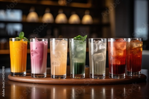 line of iced drinks, each with a different flavor, mix and match for variety, created with generative ai