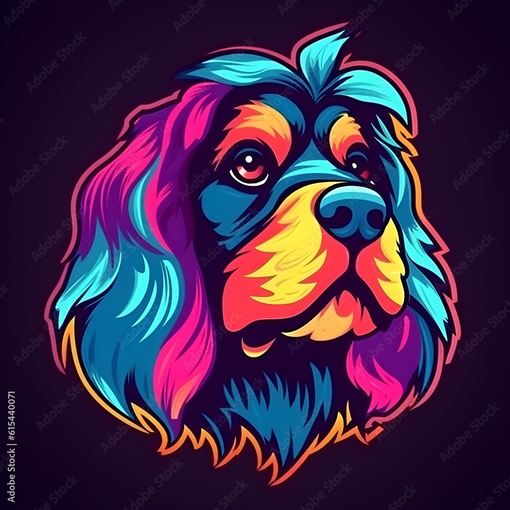 Dog face in neon bright colors, ai generated Dog face in neon bright colors, ai generated