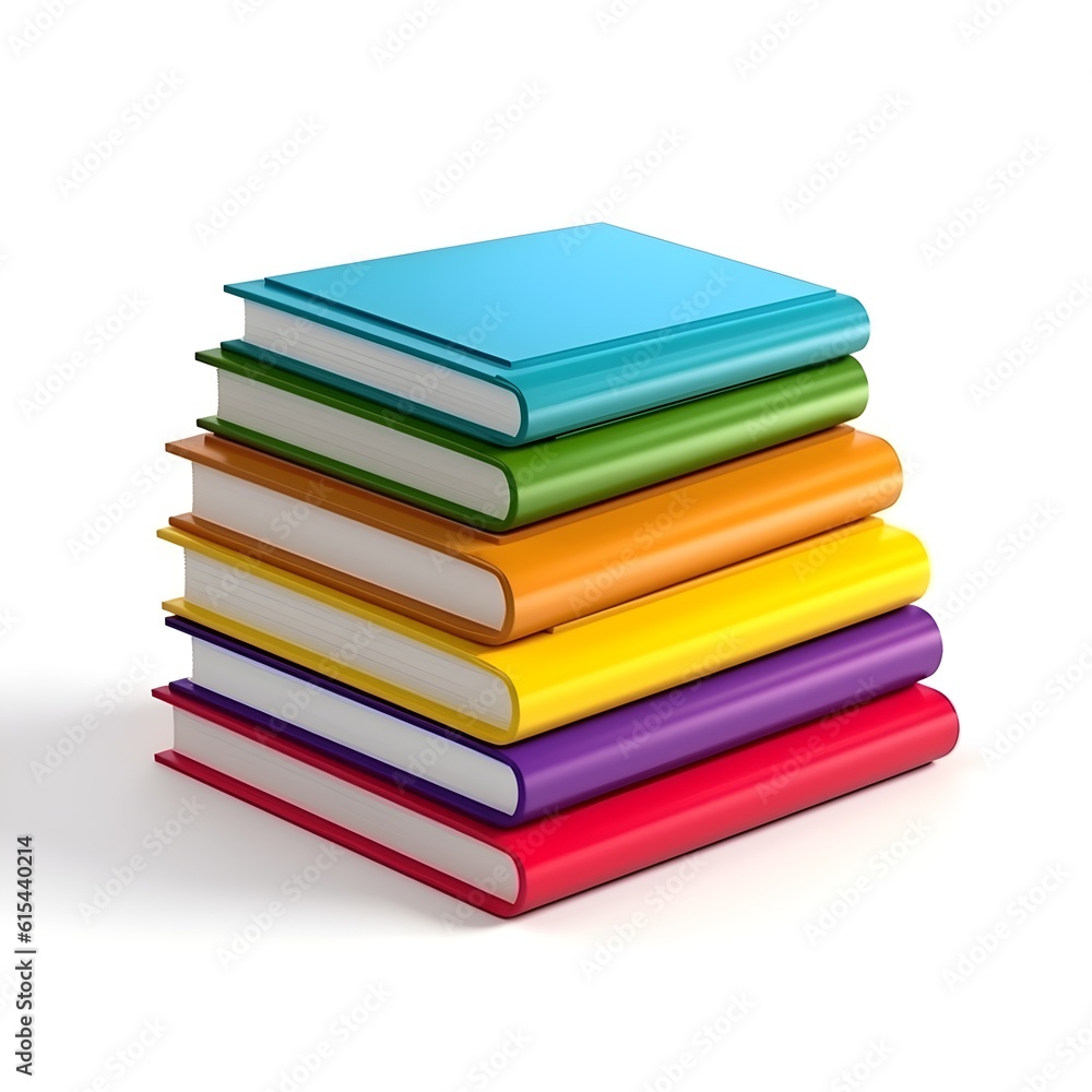 Stack of colorful books on white background, ai generated Stack of colorful books on white background, ai generated