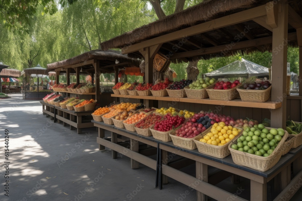 park food stand with a variety of fresh fruit for customers, created with generative ai park food stand with a variety of fresh fruit for customers, created with generative ai