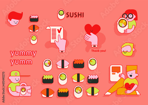 Sushi Online Delivery illustration Set