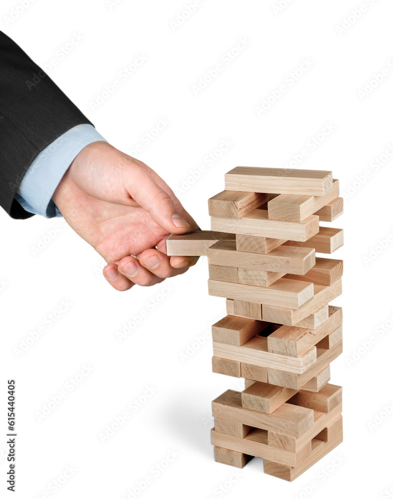 Businessman Holding a Wood Block Businessman Holding a Wood Block