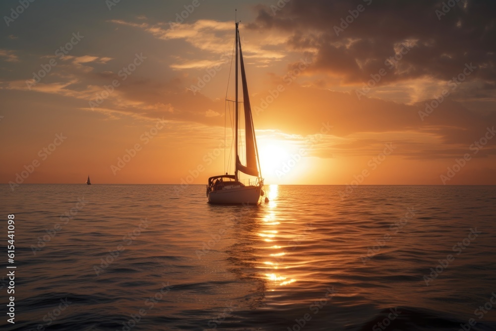 beautiful sunrise over the ocean, with sailboat in the foreground, symbolizing sustainable travel, created with generative ai
