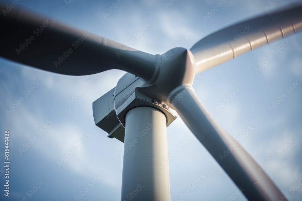 close-up of wind turbine, with blades spinning and electricity being generated, created with generative ai - obrazy, fototapety, plakaty 