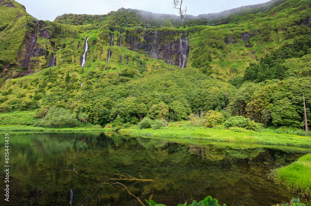 Ribeira do Ferreiro waterfall in Flores island, azores