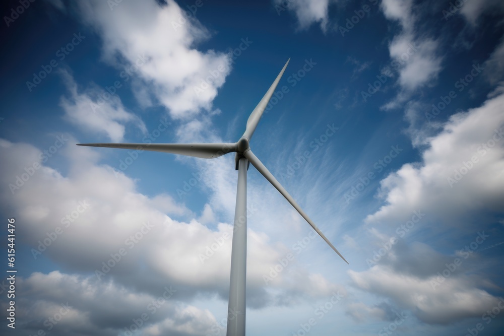 photowind turbine against cloudy sky, with fluffy clouds, created with generative ai photowind turbine against cloudy sky, with fluffy clouds, created with generative ai