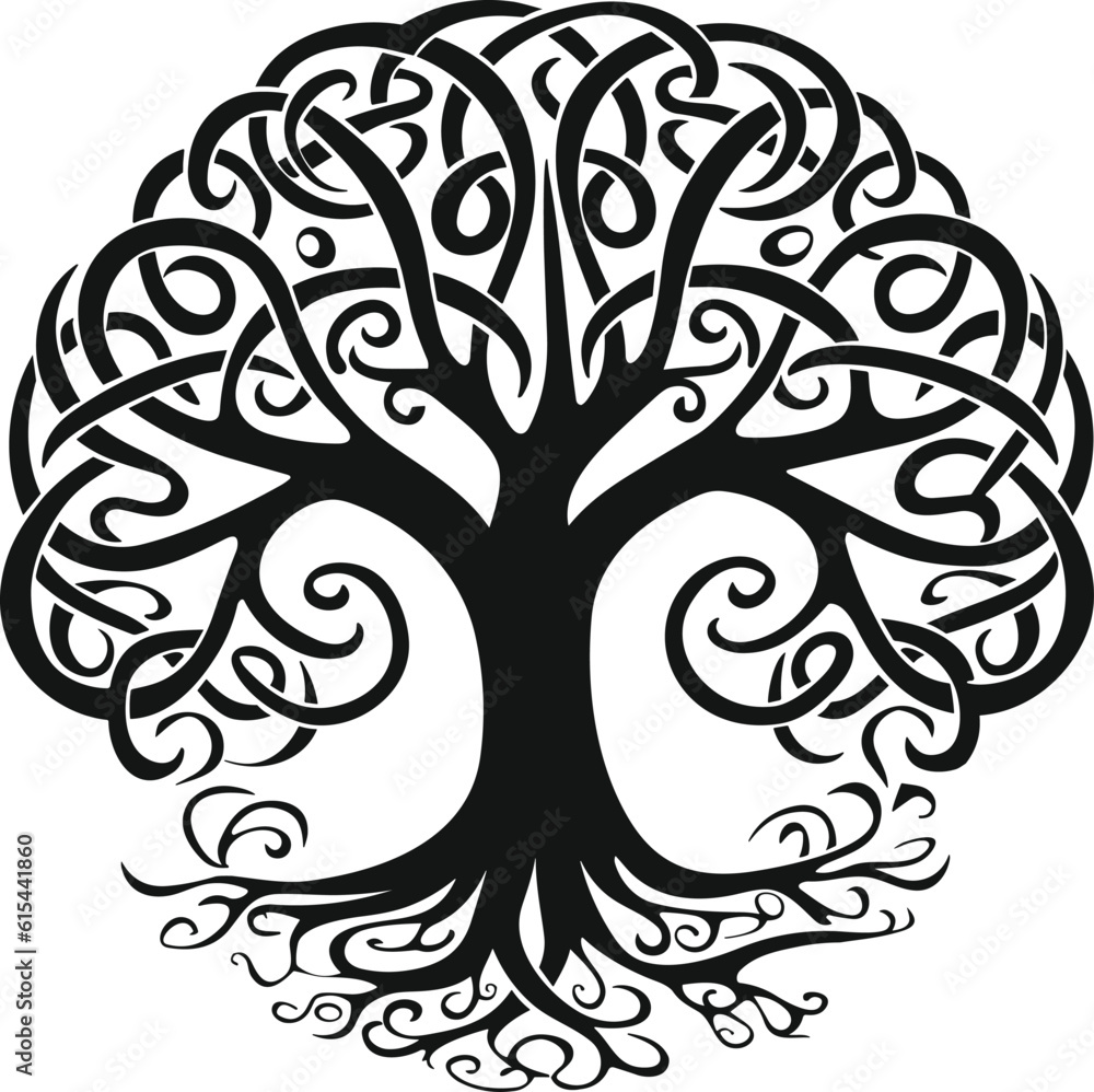 Tree of Life, Irish Celtic Symbol Tree Silhouette, Black Vector