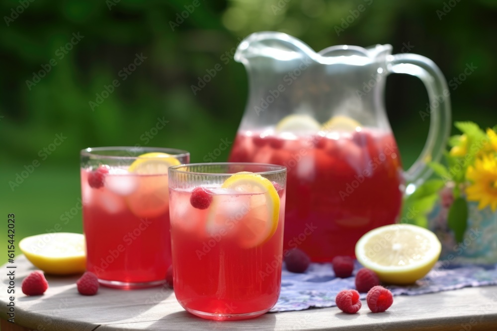 refreshing summer lemonade, with a splash of raspberry and mint, created with generative ai refreshing summer lemonade, with a splash of raspberry and mint, created with generative ai