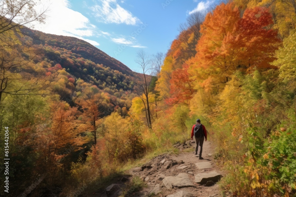 hike through colorful fall foliage, with the trail ahead, created with generative ai hike through colorful fall foliage, with the trail ahead, created with generative ai