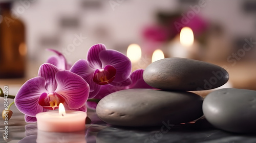 spa still life with candles and orchid created with Generative AI
