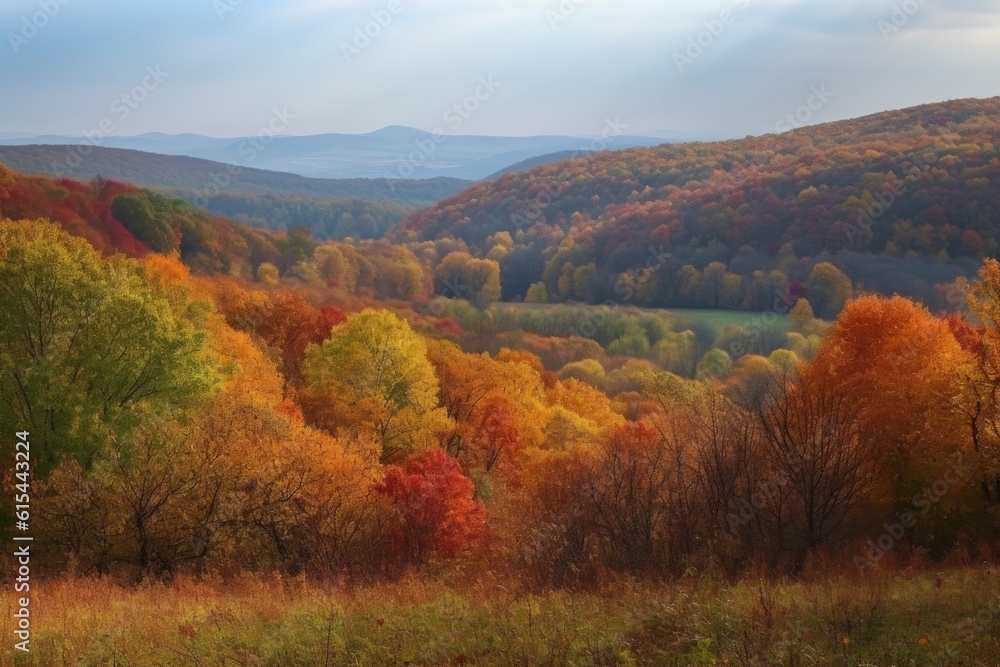 Fototapeta premium rolling hills with autumn foliage and colorful trees, created with generative ai