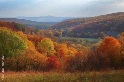 rolling hills with autumn foliage and colorful trees, created with generative ai
