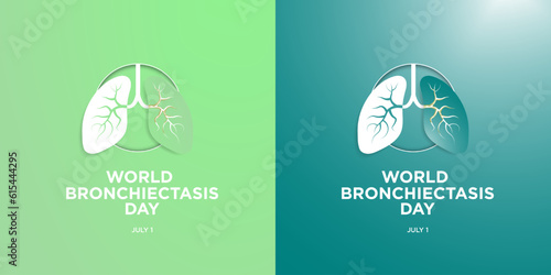 Set of World Bronchiectasis Day Square Vector Illustrations. July 1. Pair of lungs inflamed with mucus caused by Bronchiectasis. Modern and minimalist concept. Editable