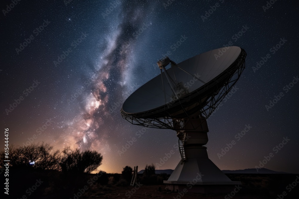 close-up of satellite dish, with the night sky and stars in the background, created with generative ai close-up of satellite dish, with the night sky and stars in the background, created with generative ai