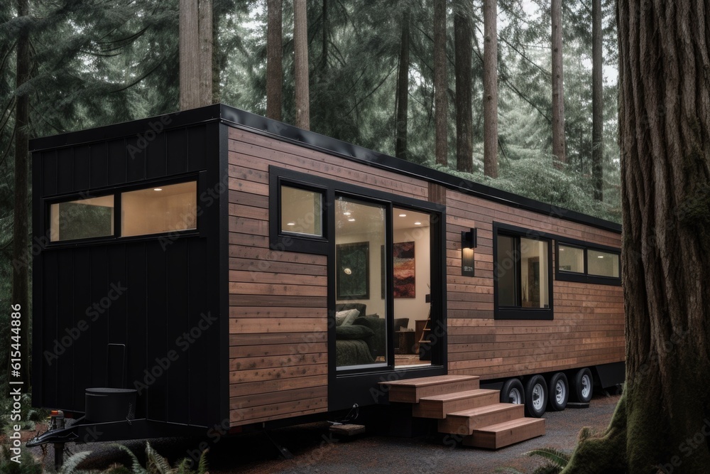 minimally furnished tiny home with sleek, modern decor and minimalist design, created with generative ai