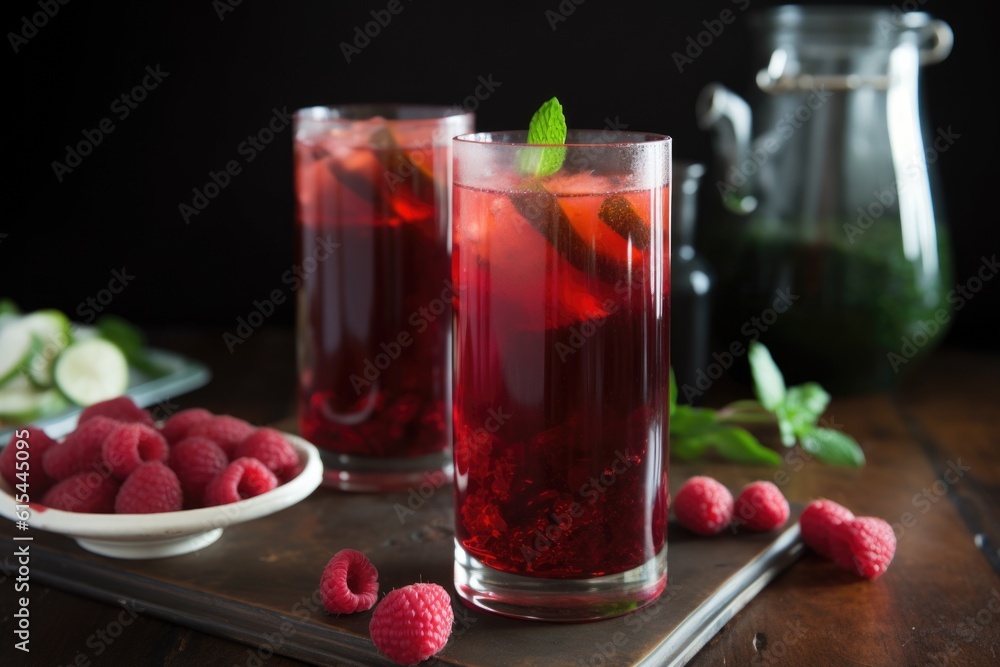 classic black tea with fresh raspberry and mint, created with generative ai classic black tea with fresh raspberry and mint, created with generative ai
