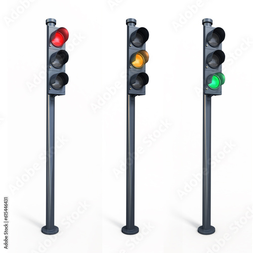 3d render Three Traffic Lights (clipping path)