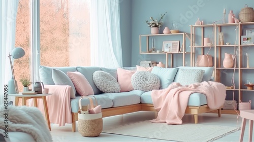 Serene Haven: A Cozy Living Room in Pastel Colors Generative AI 2
