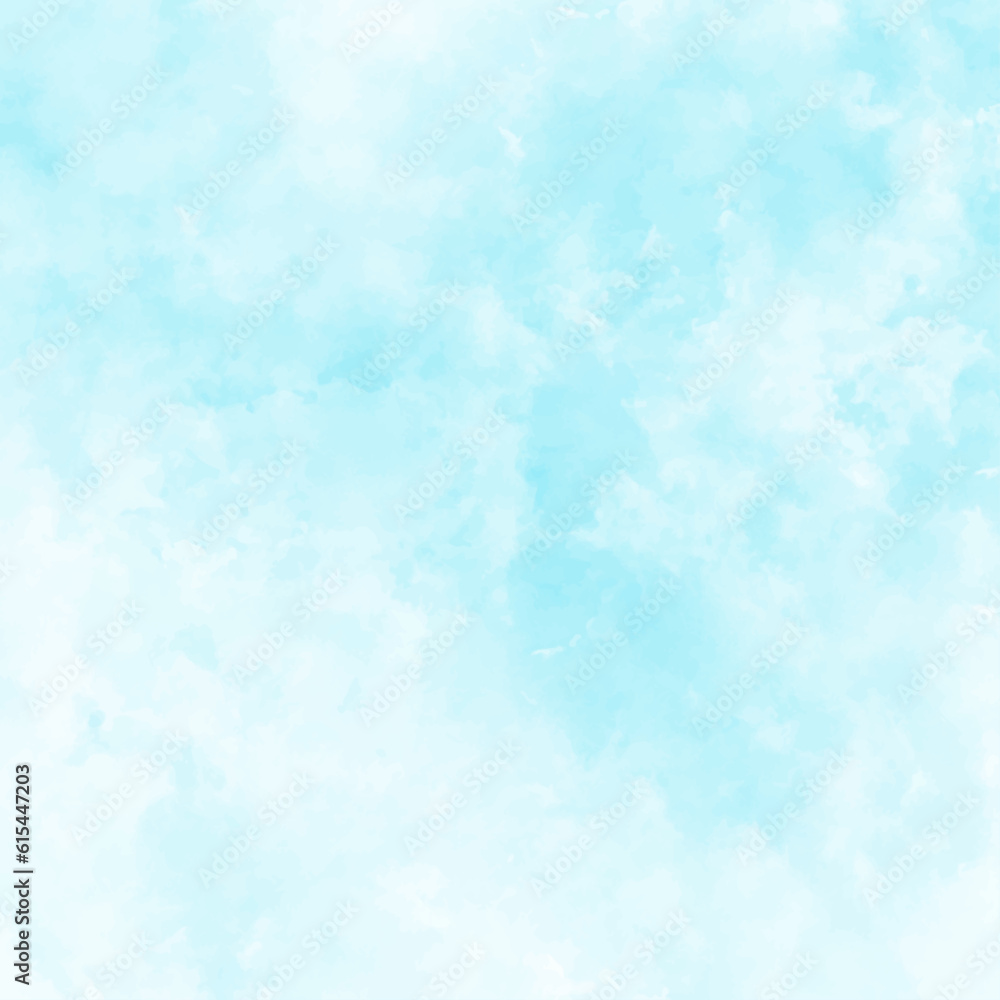 Blue vector watercolor art background with white clouds and blue sky. Hand drawn vector texture. Heaven. Watercolour banner. Abstract template for flyers, cards, poster, cover or design interior.