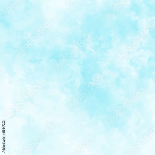Blue vector watercolor art background with white clouds and blue sky. Hand drawn vector texture. Heaven. Watercolour banner. Abstract template for flyers, cards, poster, cover or design interior.