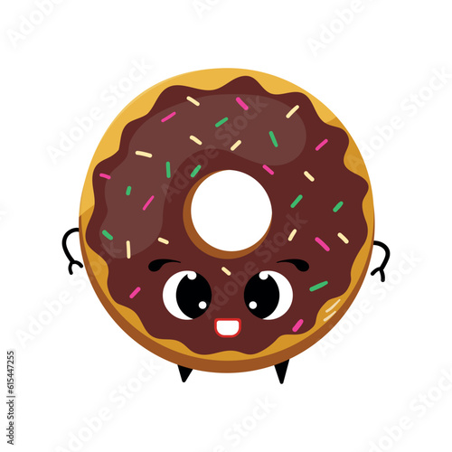 Funny donut cartoon character, happy donut vector, donut with eyes. sweet dessert vector illustration