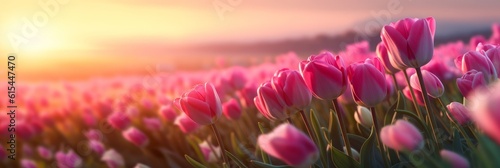 A field of tulips at sunrise. Generative AI