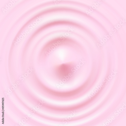 Milk beverage splash frame background. 3d yogurt wave border. Milky strawberry product package mockup. Pink sound impact effect top view. Vector circle liquid shampoo, cream or gel swirl round texture