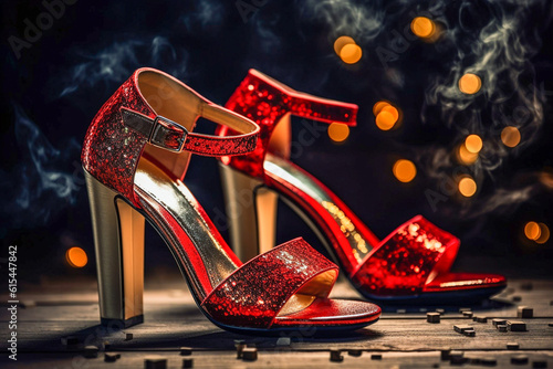 Luxury glamour woman s red sandals. Super photo realistic background  generative ai illustration.