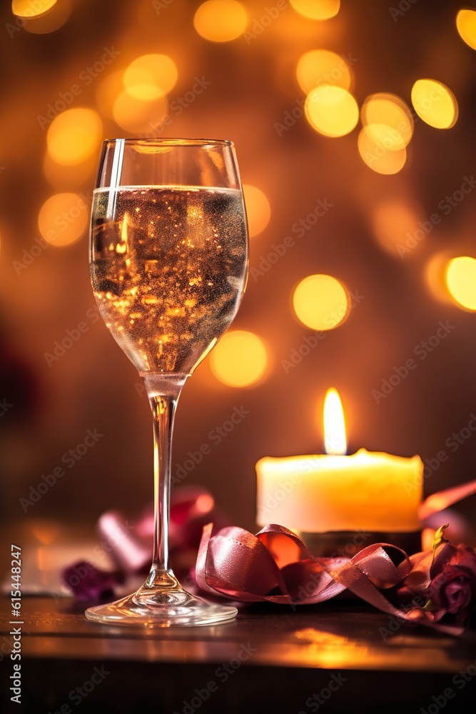 glass of champagne and candle. ai generative glass of champagne and candle. ai generative