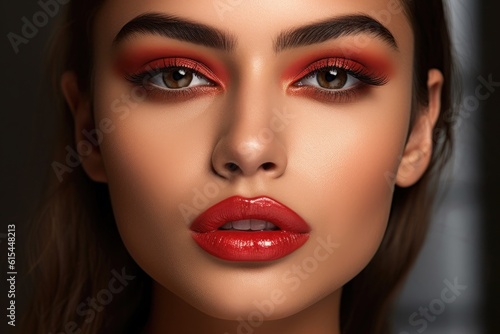A close - up photo of an alluring young female influencer model with flawless makeup and a glamorous lifestyle. Generative AI