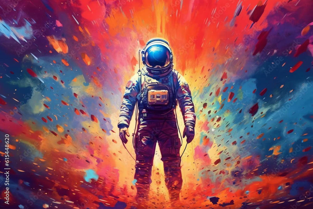 Abstract image of cosmonaut in colors of rainbow Abstract image of cosmonaut in colors of rainbow