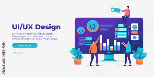 UI/UX design concept illustration. Banner vector illustration, ui concept for your website. Data analysis, management, SEO, online shopping and startup business. Vector EPS 10